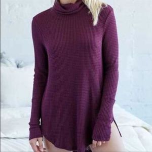 Me to We Distressed Maroon Thermal Turtleneck